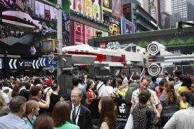 The world's largest Lego modelled after the Star Wars X-wing starfighter is seen at Times Square after being unveiled in New York May 23, 2013. REUTERS/Shannon Stapleton
